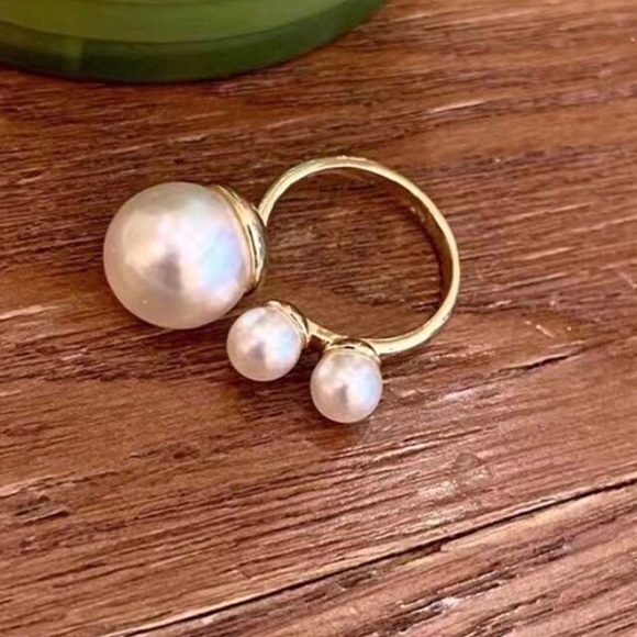 💥3for$28 New 3 Pearl Open Cuff Ring ~ Asymmetrical Triple Pearl Ring ~Designer - Picture 9 of 12